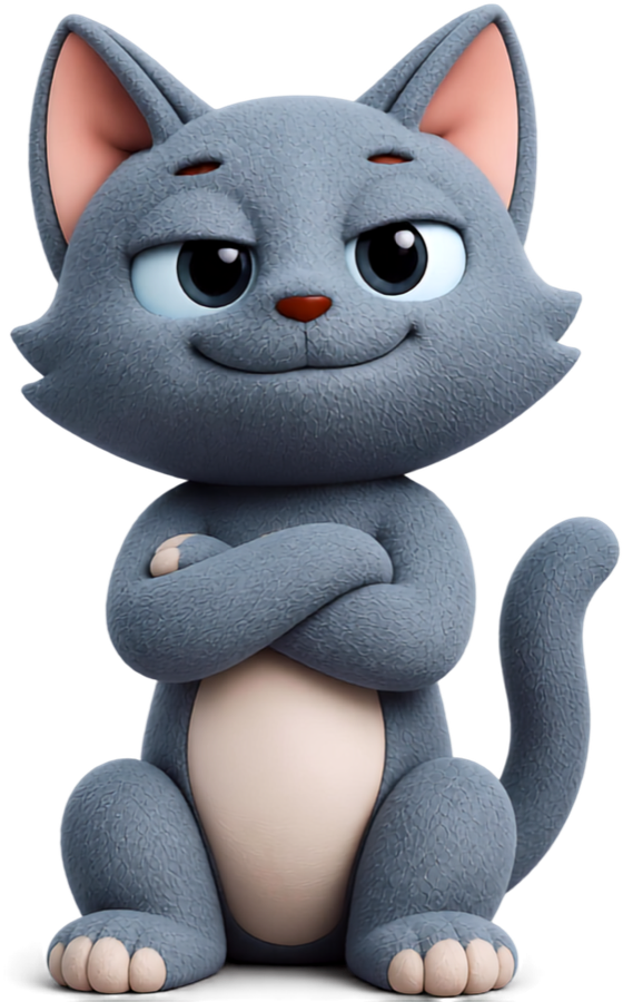 Rizeora's sleep companion, a friendly cartoon cat